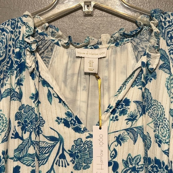 House of Harlow 1960 Floral Print Tassel Tie Dress V-Neck Long Sleeve Boho Mini - Picture 15 of 15